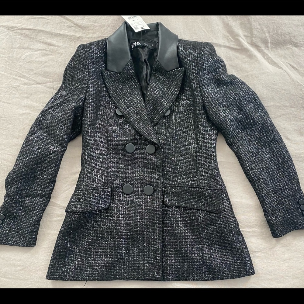 Zara metallic double breasted tweed blazer L